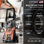 FOTING Electric Pressure Washer, 4500 PSI 3.2 GPM Power Washer with 4 Quick Connect Nozzles, High Pressure Cleaning Machine with Foam Cannon for Cars/Fences/Driveways/Patios/Home Cleaning