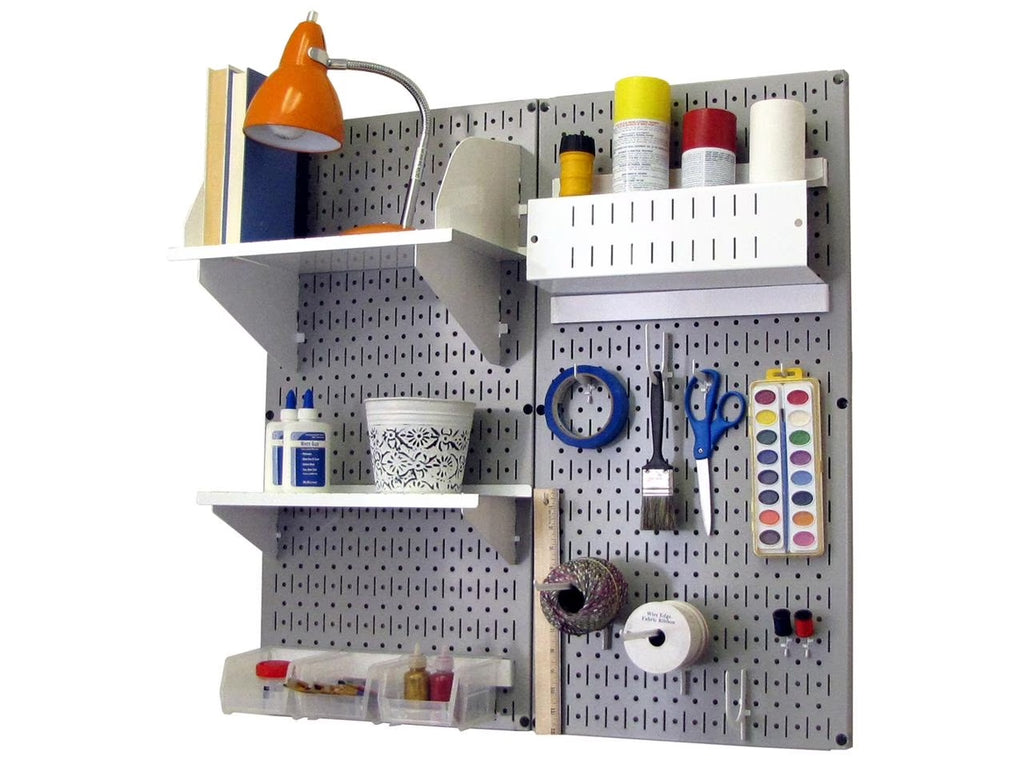 Wall Control Pegboard Hobby Craft Pegboard Organizer Storage Kit with Gray Pegboard and White Accessories