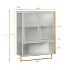 Tcbosik Modern Metal Wall Storage Cabinet with 2 Glass Door and Detachable Shelf, Open Shelf, and Towel Bar, Vintage Cabinet for Kitchen Dining, Bathroom, Living Room, White