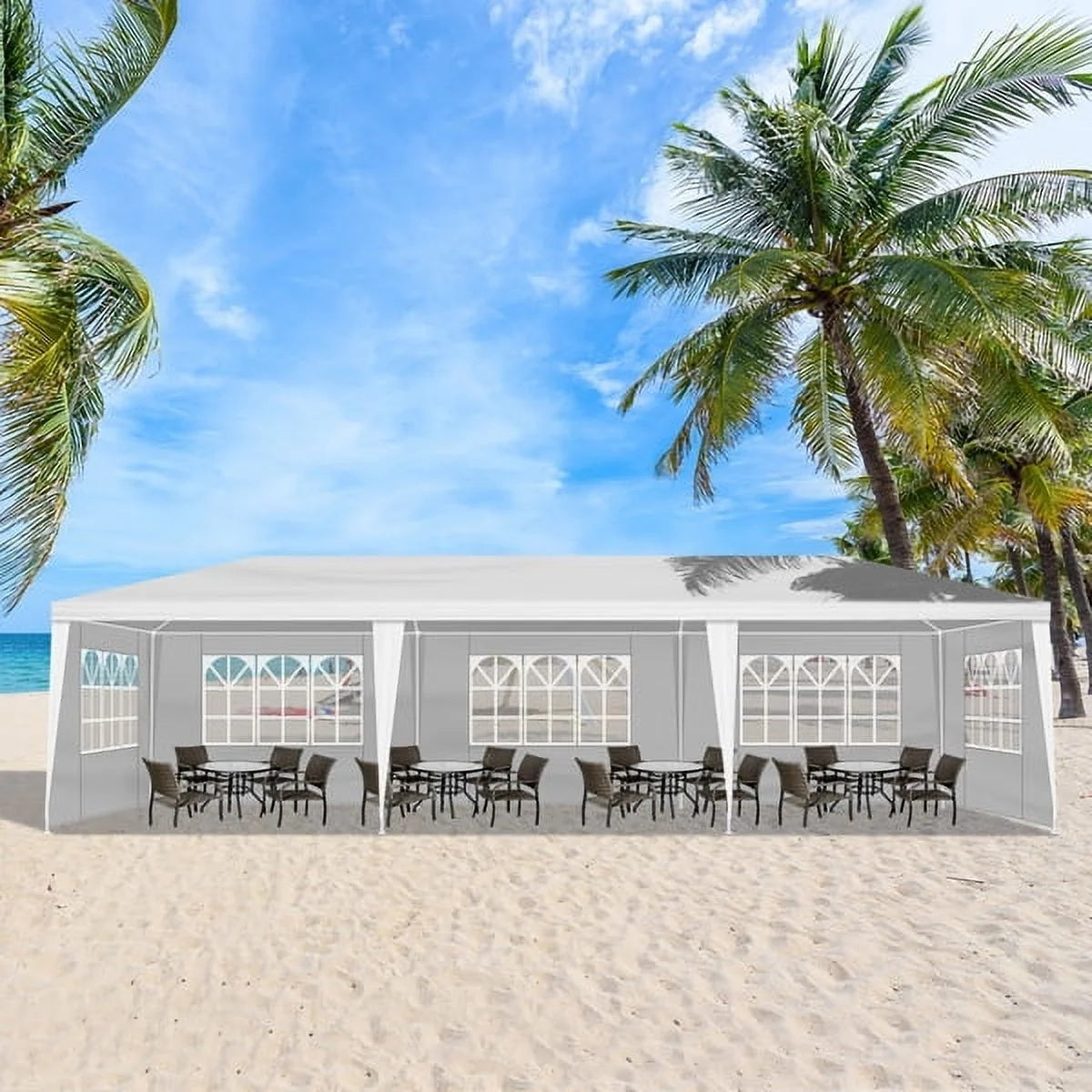10'x30' Outdoor Party Tent with 8 Removable Sidewalls, Waterproof Canopy Patio Wedding Gazebo, White,white