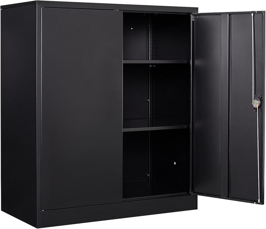 HLL 36 inch Metal Storage Cabinet with Doors and Shelves,Small Black Locking Garage Cabinet,Lockable Short Steel Cabinets for Home,Office,Shop,Garage