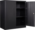 HLL 36 inch Metal Storage Cabinet with Doors and Shelves,Small Black Locking Garage Cabinet,Lockable Short Steel Cabinets for Home,Office,Shop,Garage