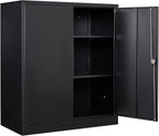 HLL 36 inch Metal Storage Cabinet with Doors and Shelves,Small Black Locking Garage Cabinet,Lockable Short Steel Cabinets for Home,Office,Shop,Garage