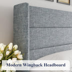Queen Size Lift Up Storage Bed with Wingback Headboard, Upholstered Platform Bed Frame with Hidden Storage