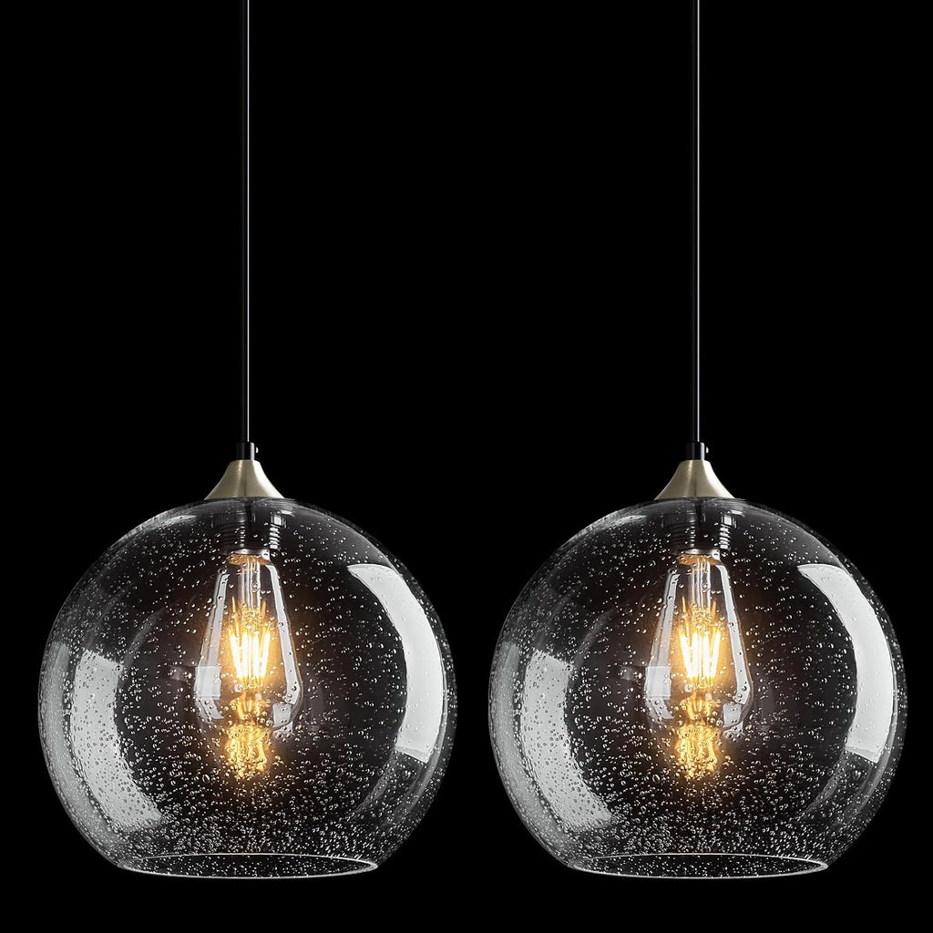 Amber Pendant Lights Kitchen Island 3 Pack, 5.9 in Seeded Glass Globe