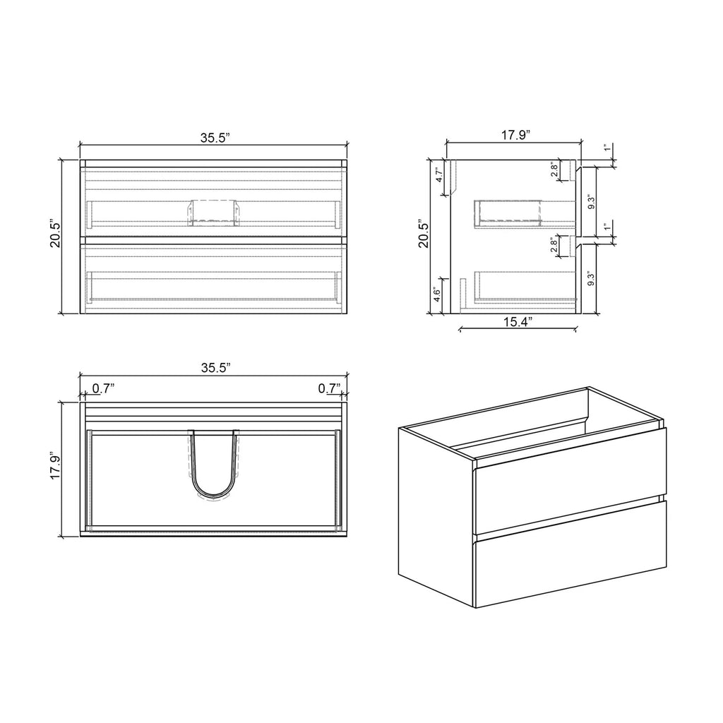 Wall Mount Bathroom Cabinet Without Basin, Gray Two-Drawer Storage Unit with Pre-Assembled Design for Space-Saving Modern Bathrooms