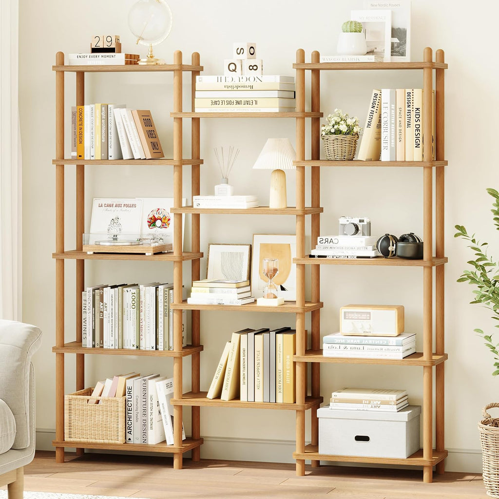 Wooden Triple Wide Bookshelf, 5-Tier Large Open Bookcase, White