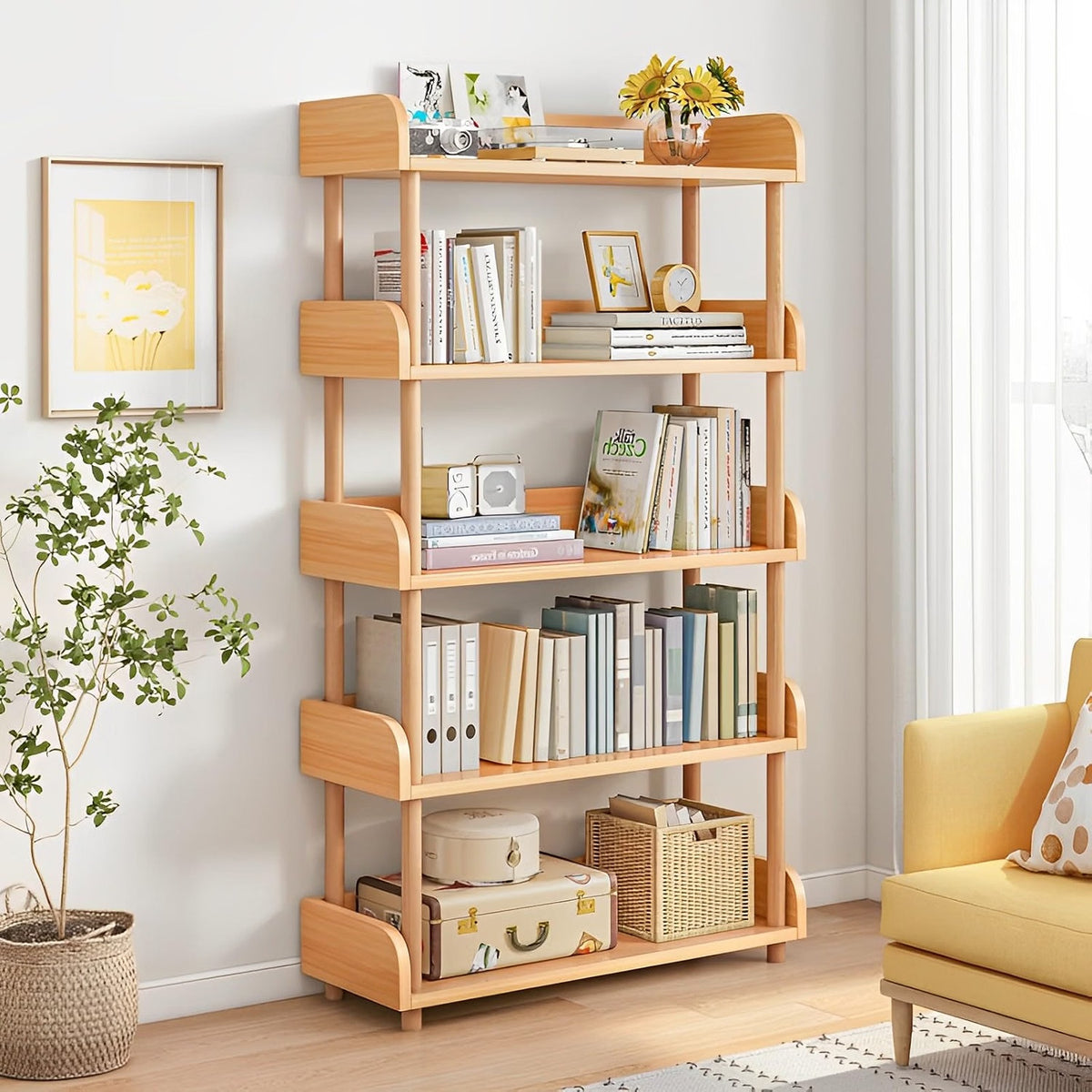 4-Tier Wooden Open Bookcase, Warm White