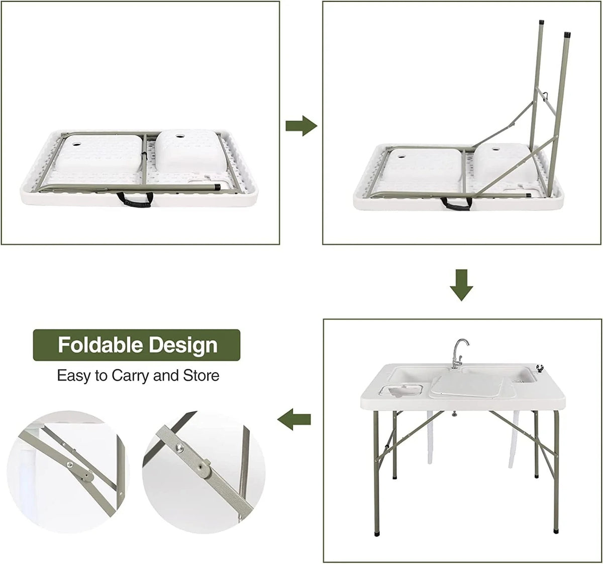Folding Fish Cleaning Table, Outdoor Camping Sink Station with Sink & Faucet Drainage Hoses, Portable Camping Sink Table for Beach Fishing Patio Picnic
