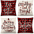 DecorX Christmas Pillow Covers 18x18 Set of 4 Farmhouse Black and Red Buffalo Check Plaid Throw Pillow Covers Outdoor Rustic Linen Pillow Case for Sofa Couch Christmas Decorations
