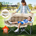 Double Camping Chair, Oversized 2 Person Camp Chairs with Cup Holders Side & Backrest Mesh Pockets Padded Loveseat Camping Chair Foldable for Outdoor Lawn Backyard Beach Support 800LB