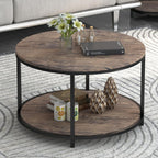 Round Coffee Table, 36" Coffee Table for Living Room, 2-Tier Rustic Wood Desktop with Storage Shelf, Modern Design Home Furniture (Light Walnut)