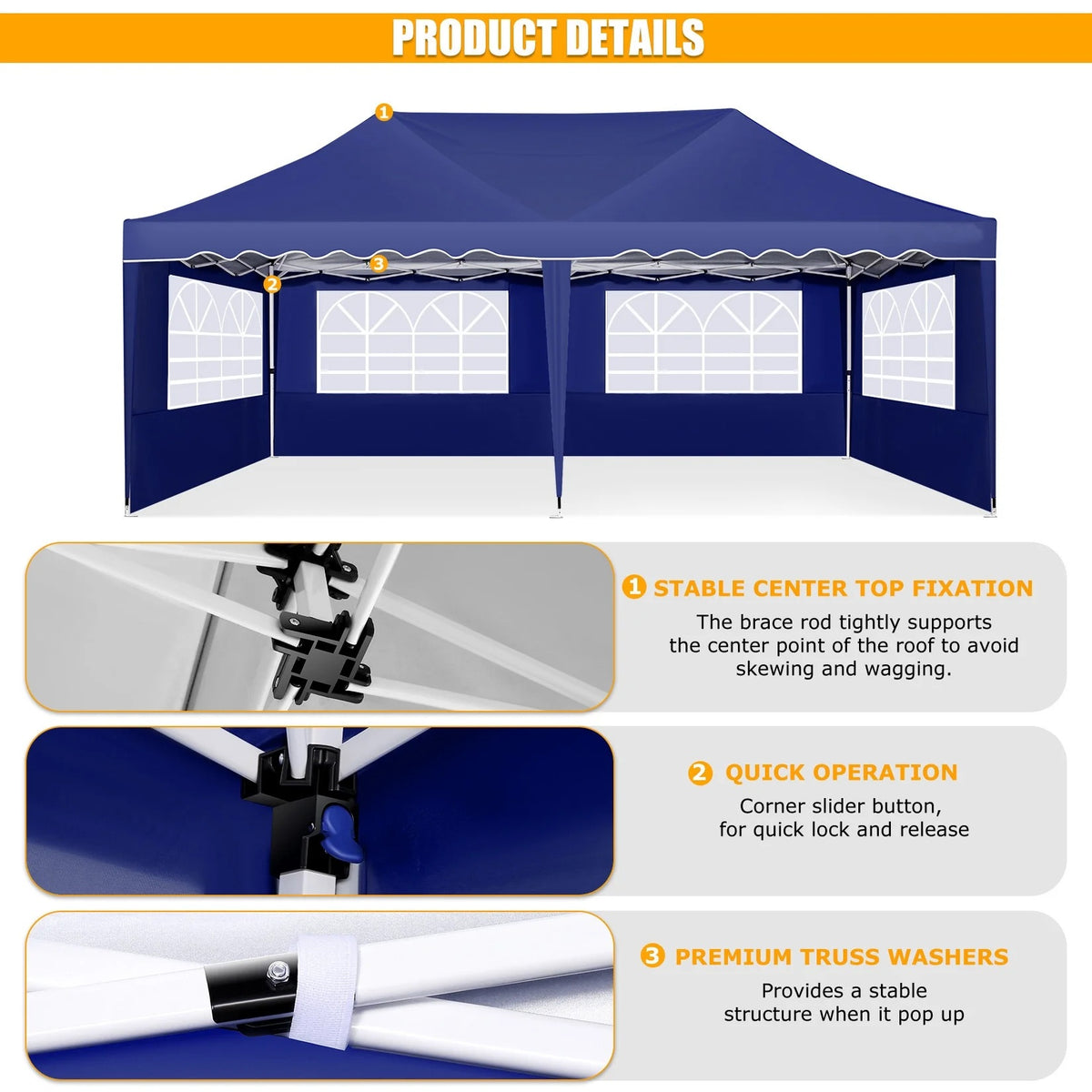 HOTEEL Canopy 10'x20' Pop Up Canopy Tent Heavy Duty Waterproof Adjustable Commercial Instant Canopy Outdoor Party Canopy Parties,Wedding,Outside Patio,Event,Backyard,White