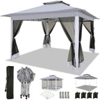 COBIZI 11x11 Pop up Gazebo Outdoor Canopy Gazebo Patio Gazebo with Mosquito Netting Canopy Shelter with 121 Square feet of Shade for Poolside, Garden, Party and Backyard, Khaki