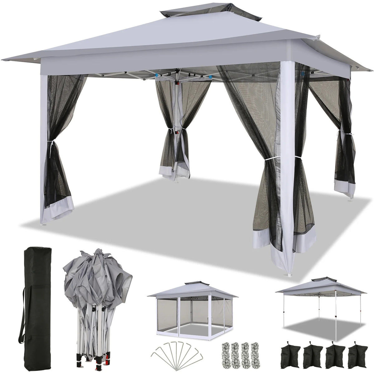 COBIZI 11x11 Pop up Gazebo Outdoor Canopy Gazebo Patio Gazebo with Mosquito Netting Canopy Shelter with 121 Square feet of Shade for Poolside, Garden, Party and Backyard, Khaki