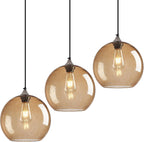 Amber Pendant Lights Kitchen Island 3 Pack, 5.9 in Seeded Glass Globe