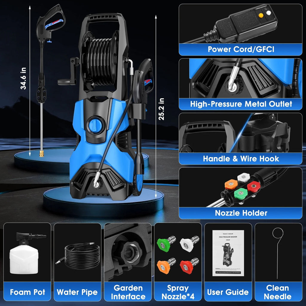Fenbeli 5000PSI at 2.8 GPM Electric High Pressure Washer Machine 110V for Cleaning Decks