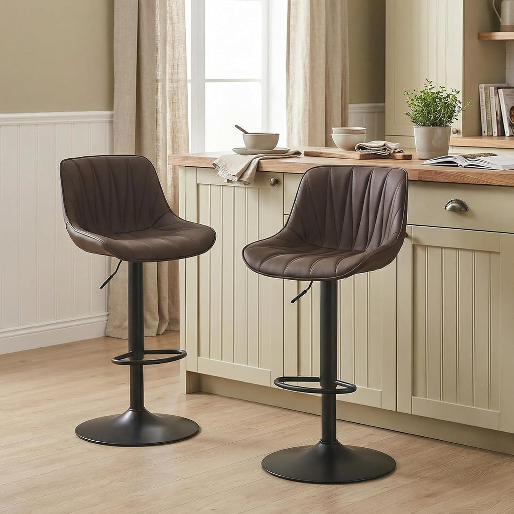 Bar Stools Set of 2 for Kitchen Island, White Faux Leather Padded