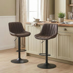 Bar Stools Set of 2 for Kitchen Island, White Faux Leather Padded