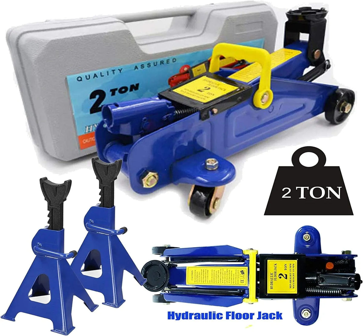 2T Floor Jack Car Trolley Jack Hydraulic Jack Quick Lift Jack with 2PCS Axle Stands 3 Ton