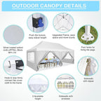 HOTEEL Canopy 10'x20' Pop Up Canopy Tent Heavy Duty Waterproof Adjustable Commercial Instant Canopy Outdoor Party Canopy Parties,Wedding,Outside Patio,Event,Backyard,White