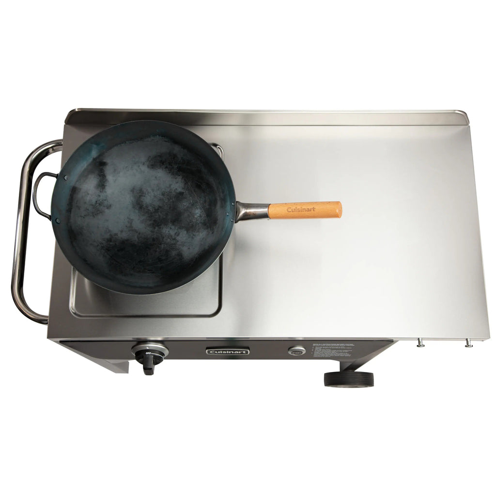 Outdoor Wok Station, 50,000 BTU Propane Outdoor Wok Burner w Prep Table, 14 Carbon Steel Wok for Stir Fry, Searing, BBQ Black