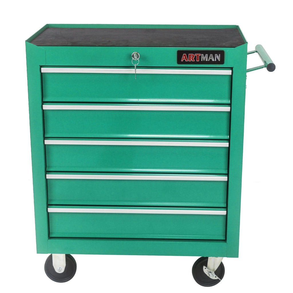 Lisonu 5-Drawer Rolling Tool Chest, Mobile Tool Storage Cabinet with Locking System & Wheels, Heavy-Duty Steel Organizer for Garage and Workshop, Green
