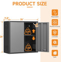 Metal Garage Wall Cabinet with Doors and Adjustable Shelf,Lockable Floating Tool Cabinet with Pegboard,Steel Storage Cabinet for Kitchen,Office,Garage,Laundry,Warehouse(Black&Gray, 26" H)