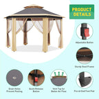 Pop Up Gazebo 13x13ft, Hexagonal Outdoor Canopy Shelter, Instant Patio Gazebo Tent with Mesh Netting and Strong Steel Frame for Patio Backyard Garden Wedding Party