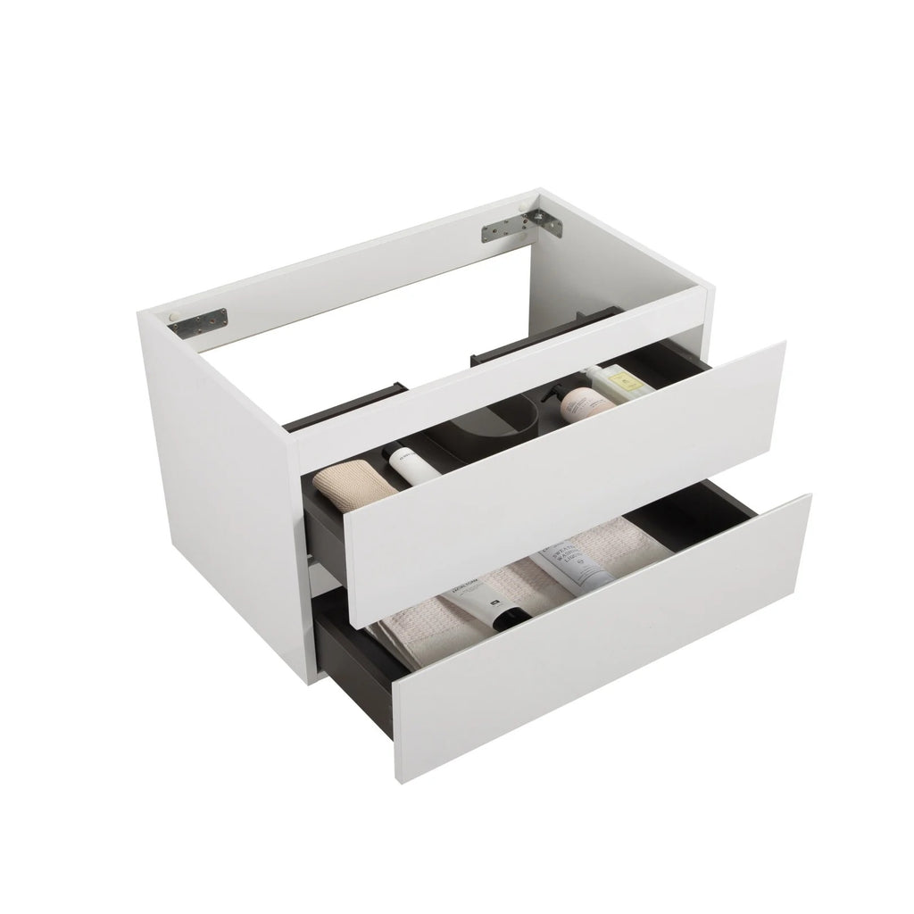 Wall Mount Bathroom Cabinet Without Basin, Gray Two-Drawer Storage Unit with Pre-Assembled Design for Space-Saving Modern Bathrooms
