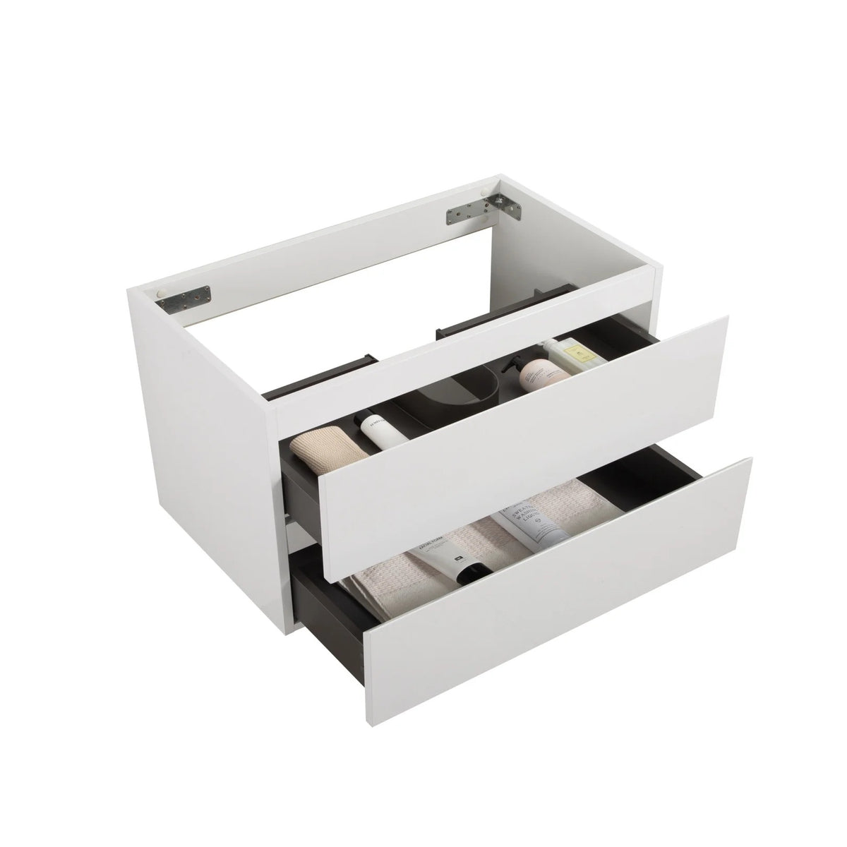 Wall Mount Bathroom Cabinet Without Basin, Gray Two-Drawer Storage Unit with Pre-Assembled Design for Space-Saving Modern Bathrooms