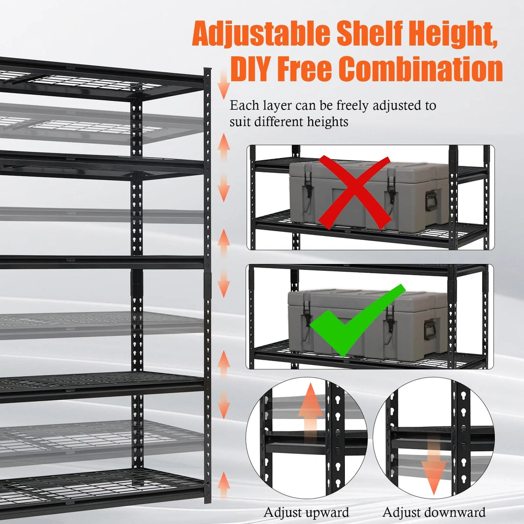 60" W Garage Shelving Units Heavy Duty,5-Tier Adjustable Storage Shelves 2500 LBS Metal Storage Utility Racks 24" D x 72" H