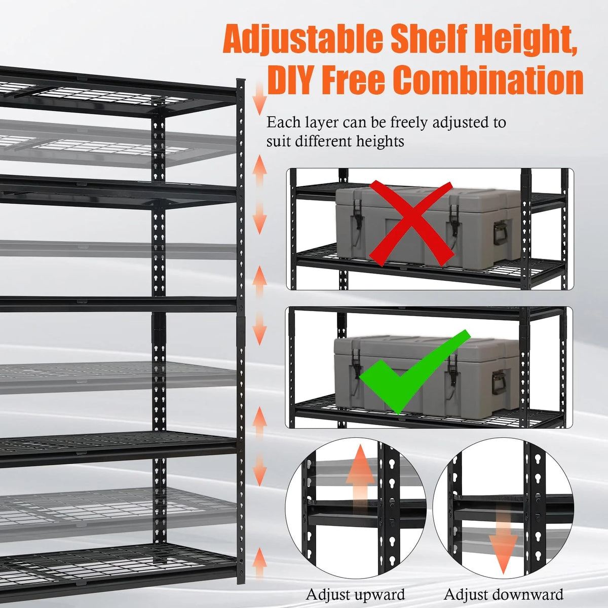60" W Garage Shelving Units Heavy Duty,5-Tier Adjustable Storage Shelves 2500 LBS Metal Storage Utility Racks 24" D x 72" H