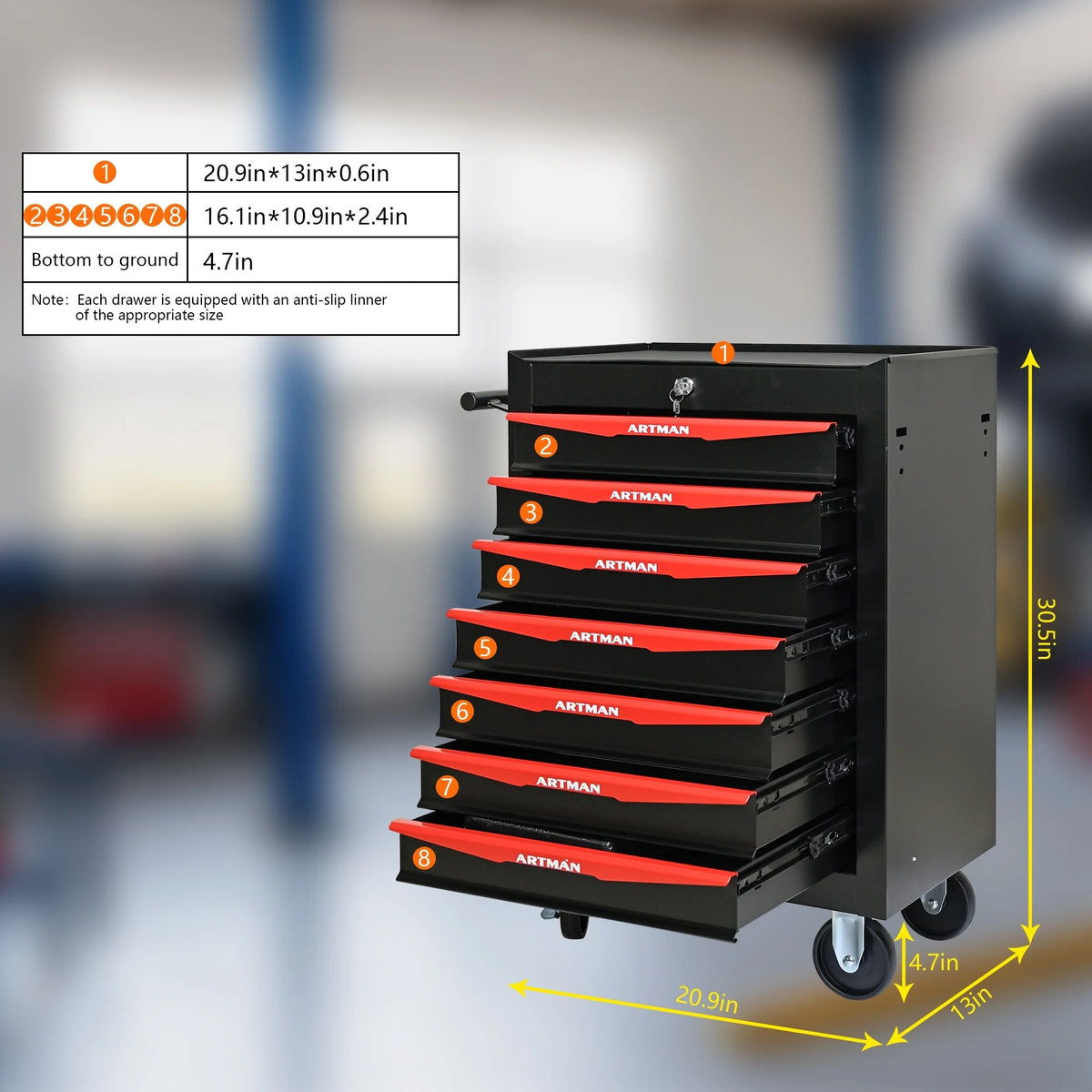 Tool Cabinets Rolling Metal Tool Chest with 7 Drawers, 20" 7-Drawer Tool Chest Cabinet with Ball Bearing Drawer Slides, Steel Tool Storage Box Organizer -BLACK&RED,Garage Tool Cabinets