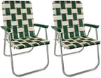 Outdoor Chairs for Camping. Made with Lightweight Aluminum Frames and UV-Resistant Webbing. Folds for Easy Storage 2- Pack (Charleston with Green Arms, Classic)