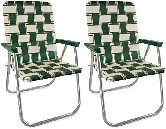 Outdoor Chairs for Camping. Made with Lightweight Aluminum Frames and UV-Resistant Webbing. Folds for Easy Storage 2- Pack (Charleston with Green Arms, Classic)