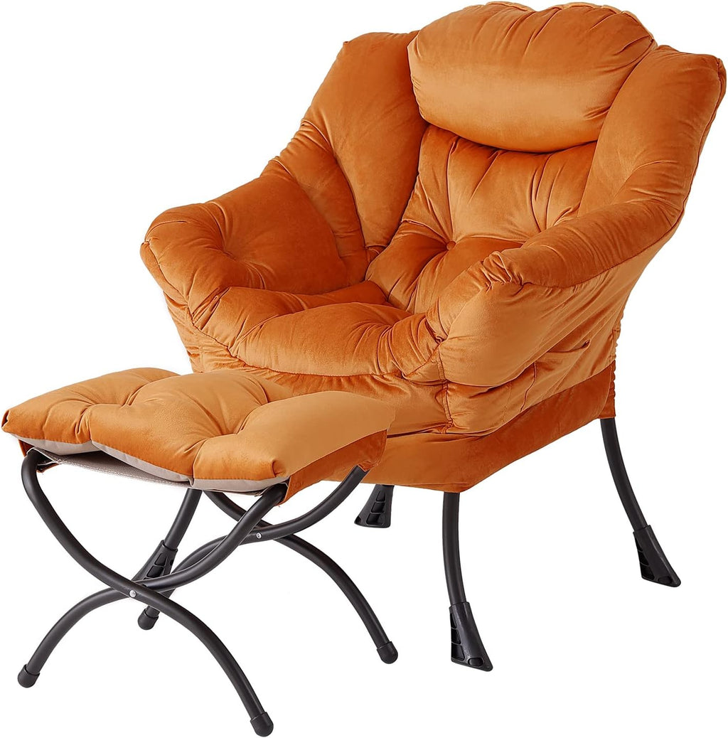 Lazy Chair with Ottoman, Reading Chair with Footrest, Dark Grey