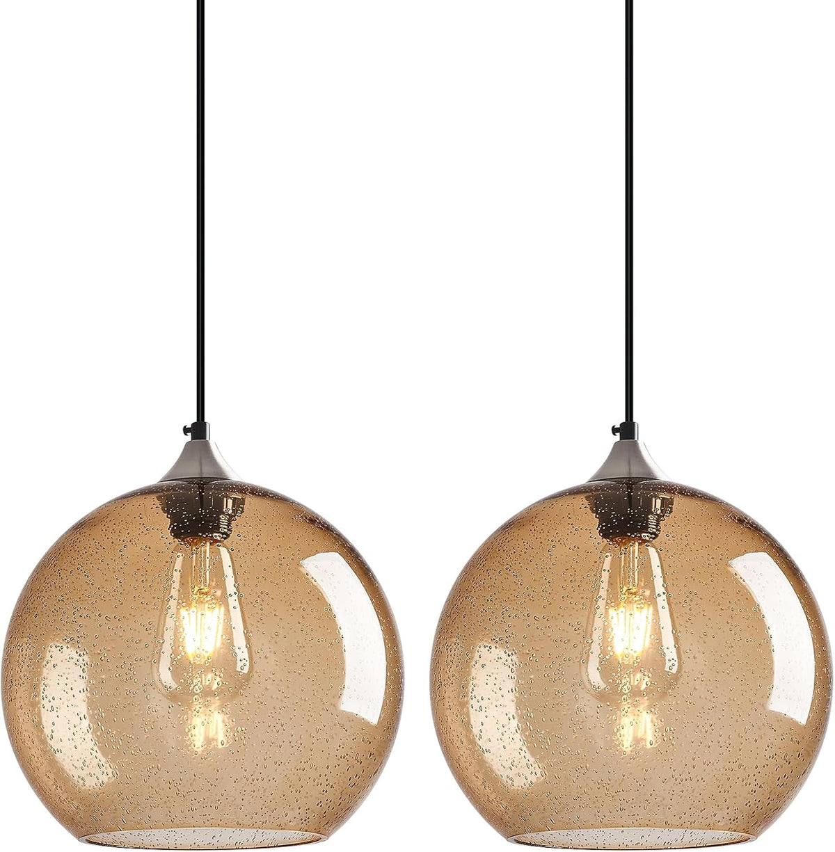Amber Pendant Lights Kitchen Island 3 Pack, 5.9 in Seeded Glass Globe