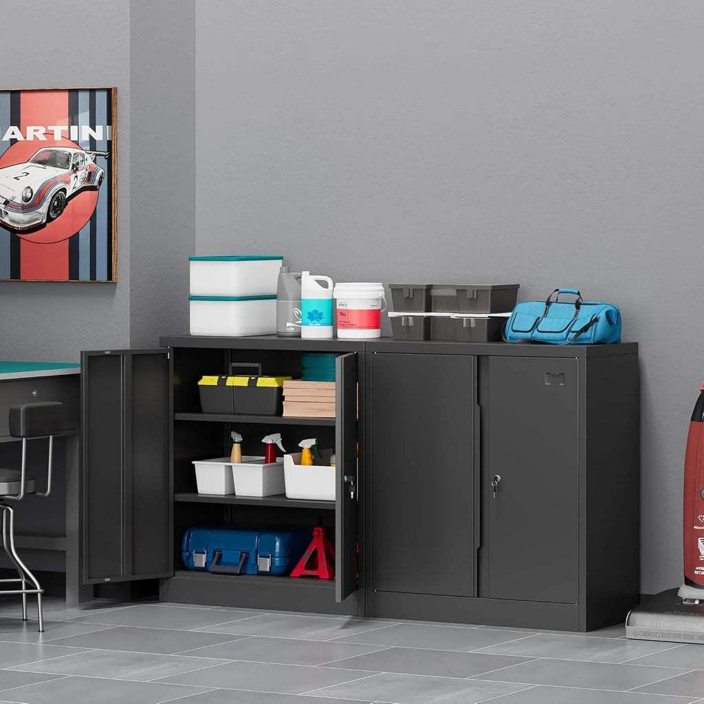 Metal Storage Cabinet, Garage Storage Cabinet with Doors and 2 Adjustable Shelves, 36" White Metal Cabinet, Locking Cabinet for Home,Garage,Office,School