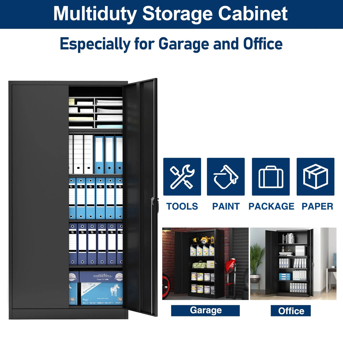 Aobabo 72 Inch Locking Storage Cabinet w/ Adjustable Shelves, Gray