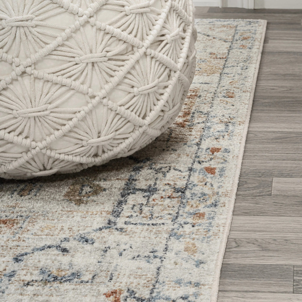 Bohemian Medallion Low-Pile Machine-Washable Area Rug, Cream and Terra