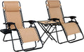 Outdoor Textilene Adjustable Zero Gravity Folding Reclining Lounge Chair Set with Cup Holder, Side Table, Headrest, Weather-Resistant, 35 x 26 x 43 inches, Beige, 2-Pack