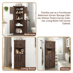 Blotout 68" Tall Farmhouse Corner Cabinet with 4 Doors, 28.3" W Barn Door Storage Cabinet with Adjustable Shelves, 5 Tier Corner Storage Cabinet for Bathroom,Living Room,Kitchen
