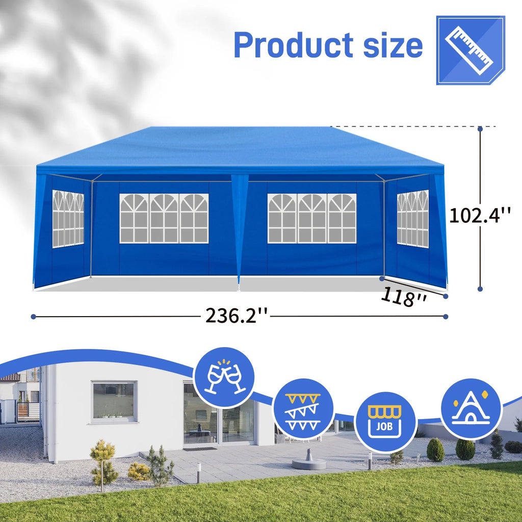 OverPatio Blue 10'x20' Canopy Party Outdoor Gazebo Tent with 6 Sidewalls for Weddings and Parties