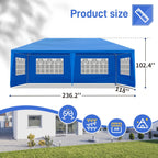 OverPatio Blue 10'x20' Canopy Party Outdoor Gazebo Tent with 6 Sidewalls for Weddings and Parties