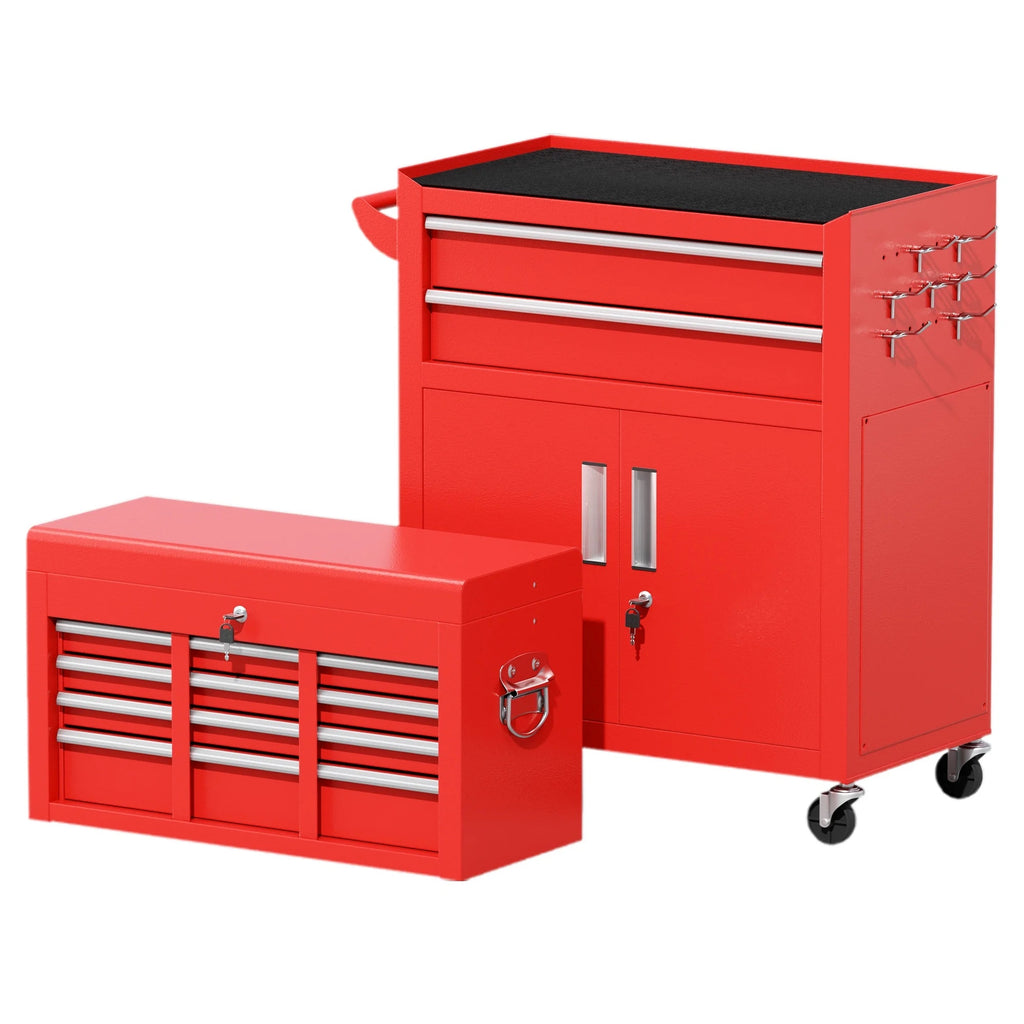 SUNCROWN 2-IN-1 Tool Chest, 8-Drawer Rolling Tool Chest with Hooks and Lockable Wheels,Metal Storage Detachable Top Tool Box with Lockable Wheels for Garage, Workshop, Art Studio(Black)