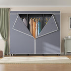 V5C SE Covered Garment Rack Heavy Duty Clothes Rack with Cover and Adjustable Shelves, Freestanding Portable Closet Racks Clothes Storage Wardrobe Closets, Black Clothing Racks with Grey Cover
