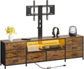 70.8" W TV Stand with Mount and Power Outlet for 65/70/75/80 Inch TV, Farmhouse Entertainment Center with 8 Fabric Drawers, LED Lights and Open Storage Shelves for Living Room