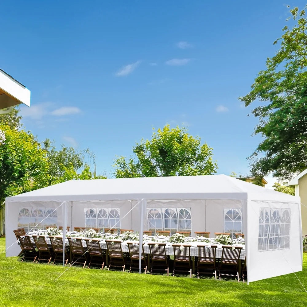 10'x30' Canopy Tent, Canopy Party Tent with 5 Removable Sidewalls,Waterproof Gazebo Tent for Patio/Outdoor/Wedding Parties and Events, White