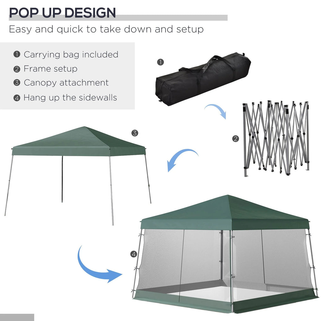 CoSoTower Slant Leg Pop Up Tent with Netting and Carry Bag, Instant Sun Shelter, Tents for Parties, Height Adjustable, for Outdoor, Garden, Patio, (11.5'X11.5' Base / 10'X10' Top), Green